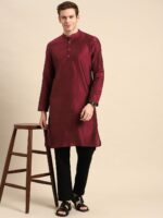 Anouk Men Maroon Cotton Silk Kurta - Image 5