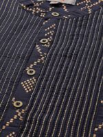 Anouk Men Navy Blue & Golden Ethnic Motifs Printed Straight Kurta with Trousers - Image 2