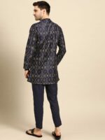 Anouk Men Navy Blue & Golden Ethnic Motifs Printed Straight Kurta with Trousers - Image 6