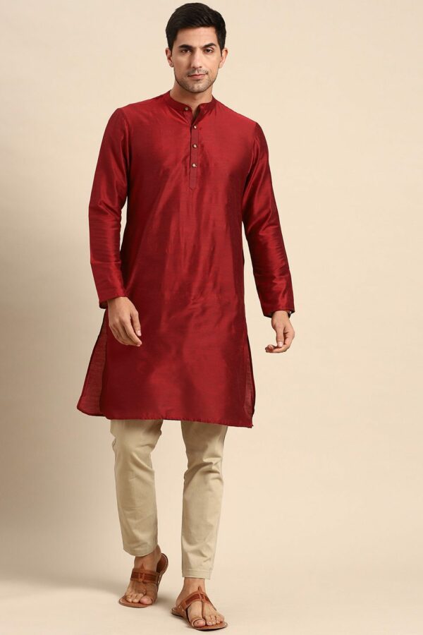 Anouk Men Red Cotton Silk Kurta