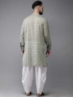 Anouk Men Sea Green & White Printed Fusion Straight Kurta - Image 4