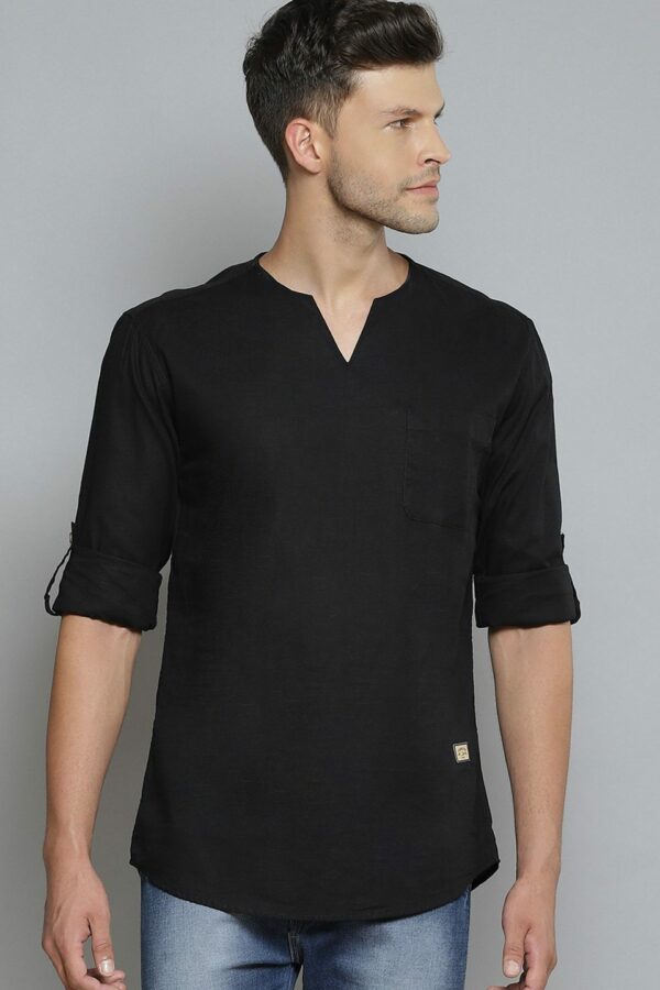 DENNISON Men Black Comfort Slim Fit Short Kurta