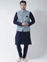 DEYANN Men Blue Solid Kurta with Churidar & Nehru Jacket