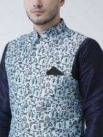 DEYANN Men Blue Solid Kurta with Churidar & Nehru Jacket - Image 2