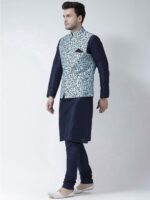 DEYANN Men Blue Solid Kurta with Churidar & Nehru Jacket - Image 4