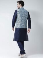 DEYANN Men Blue Solid Kurta with Churidar & Nehru Jacket - Image 5