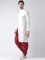 DEYANN Men Off-White & Red Dupion Silk Solid Kurta with Patiala - Image 3