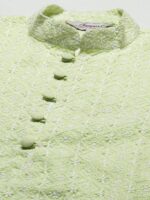 Jompers Men Green & White Embroidered Straight Pure Cotton Kurta - Image 2