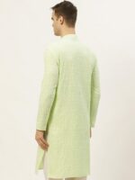Jompers Men Green & White Embroidered Straight Pure Cotton Kurta - Image 4