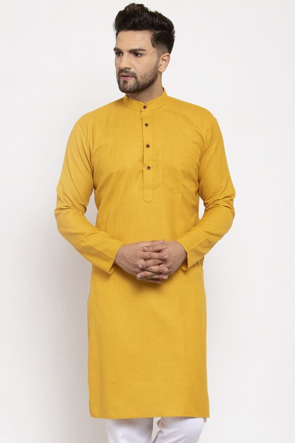 Jompers Men Yellow Solid Cotton Kurta
