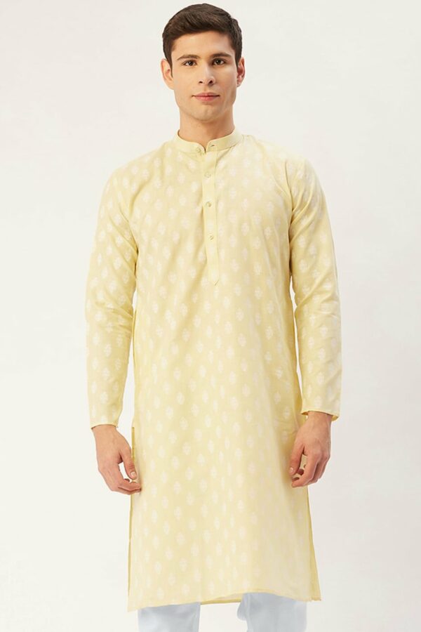 Jompers Men Yellow & White Ethnic Motifs Printed Kurta
