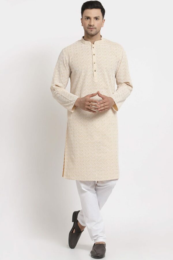 MOHANLAL SONS Men Gold-Toned Thread Work Kurta