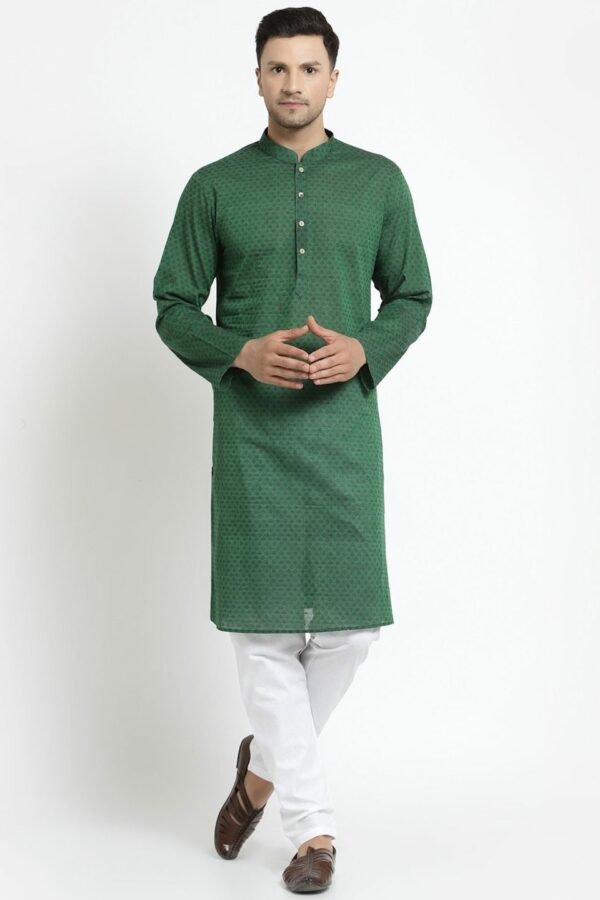MOHANLAL SONS Men Green Thread Work Pathani Kurta