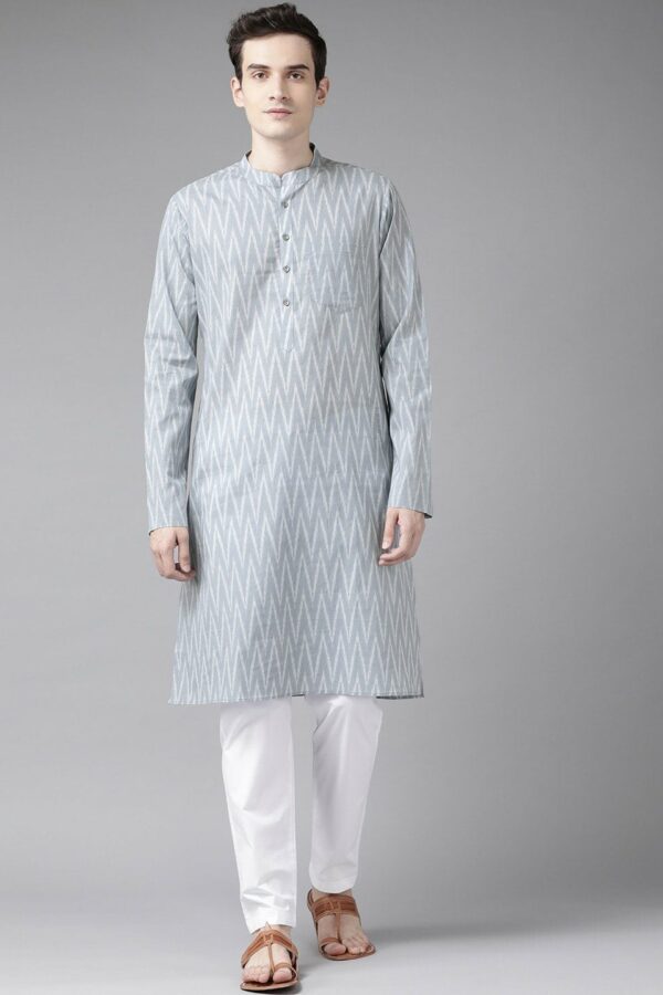See Designs Men Grey Striped Kurta