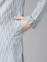 See Designs Men Grey Striped Kurta - Image 3