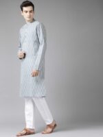 See Designs Men Grey Striped Kurta - Image 4