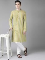 See Designs Men Yellow Striped Kurta - Image 6