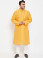 Plus Size Men Yellow Solid Straight Kurta