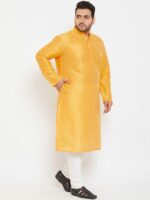 Plus Size Men Yellow Solid Straight Kurta - Image 3