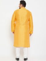 Plus Size Men Yellow Solid Straight Kurta - Image 4