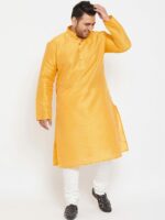 Plus Size Men Yellow Solid Straight Kurta - Image 5