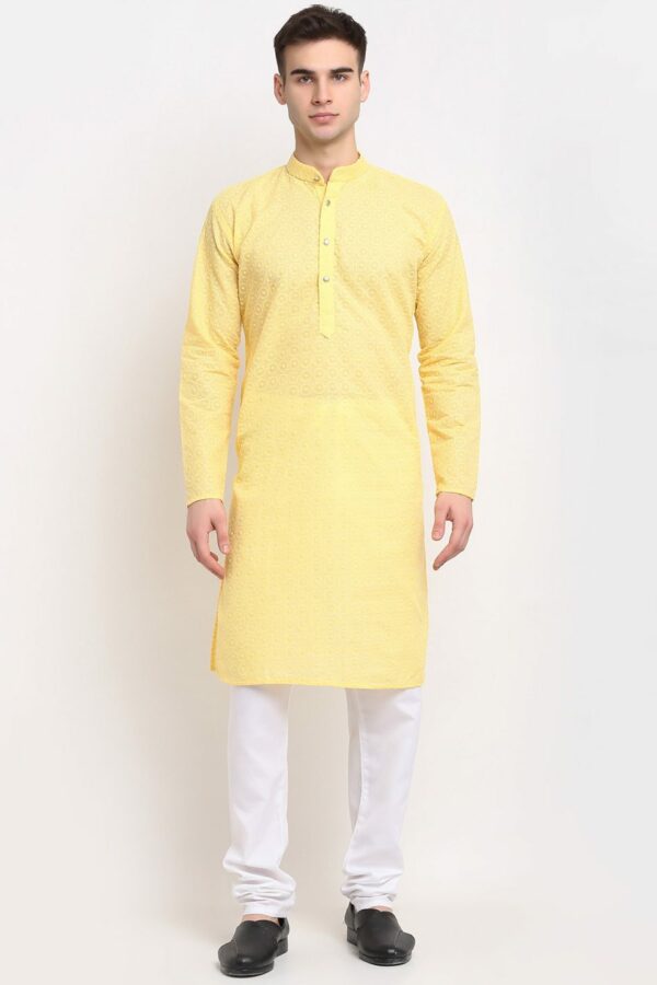 Jompers Men Yellow Regular Pure Cotton Kurta with Pyjamas