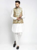 Kaifoo Men White Printed Angrakha Kurta With Pyjamas