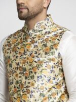 Kaifoo Men White Printed Angrakha Kurta With Pyjamas - Image 2
