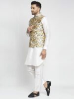 Kaifoo Men White Printed Angrakha Kurta With Pyjamas - Image 5