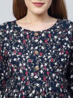 MomToBe Navy Blue Floral Printed Maternity Maxi Nursing Dress - Image 7