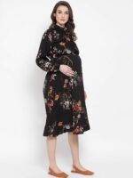 Oxolloxo Women Black Floral Printed A-Line Maternity Dress - Image 4