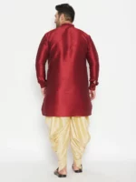 Men's Plus Size Maroon And Gold Silk Blend Kurta And Dhoti Set - Image 3