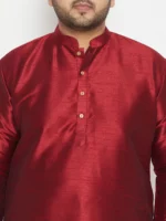 Men's Plus Size Maroon And Gold Silk Blend Kurta And Dhoti Set - Image 4
