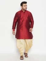 Men's Plus Size Maroon And Gold Silk Blend Kurta And Dhoti Set - Image 6