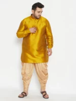 Plus Size Mustard And Rose Gold Silk Blend Kurta And Dhoti Set