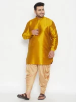 Plus Size Mustard And Rose Gold Silk Blend Kurta And Dhoti Set - Image 6