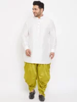 Men's Plus Size White Silk Blend Kurta And Dhoti Pant Set - Image 6