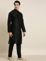 SOJANYA Men Black Solid Kurta with Churidar & Nehru Jacket - Image 5