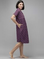 Zeyo Purple & White Printed Cotton Maternity & Feeding Nightdress - Image 3