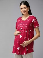 Zeyo Red Printed Cotton Maternity Top - Image 3