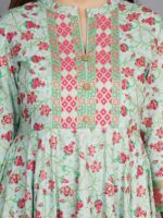 KALINI Women Sea Green & Pink Floral Printed Anarkali Kurta - Image 2