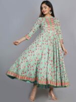 KALINI Women Sea Green & Pink Floral Printed Anarkali Kurta - Image 3