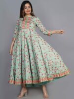 KALINI Women Sea Green & Pink Floral Printed Anarkali Kurta - Image 4