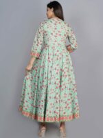 KALINI Women Sea Green & Pink Floral Printed Anarkali Kurta - Image 5