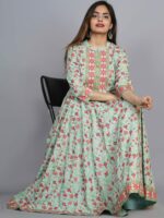 KALINI Women Sea Green & Pink Floral Printed Anarkali Kurta - Image 6