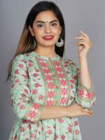 KALINI Women Sea Green & Pink Floral Printed Anarkali Kurta - Image 7