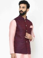 KISAH Men Violet Woven Design Nehru Jacket - Image 3