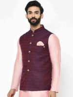 KISAH Men Violet Woven Design Nehru Jacket - Image 4