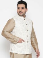 KISAH PLUS Men Cream-Coloured Printed Woven Nehru Jacket - Image 3