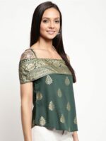 Mayra Green Print Pure Silk Top - Image 3